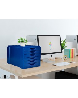 Fichero cajones de sobremesa q-connect bandeja organizadora superior 6 cajones color azul opaco