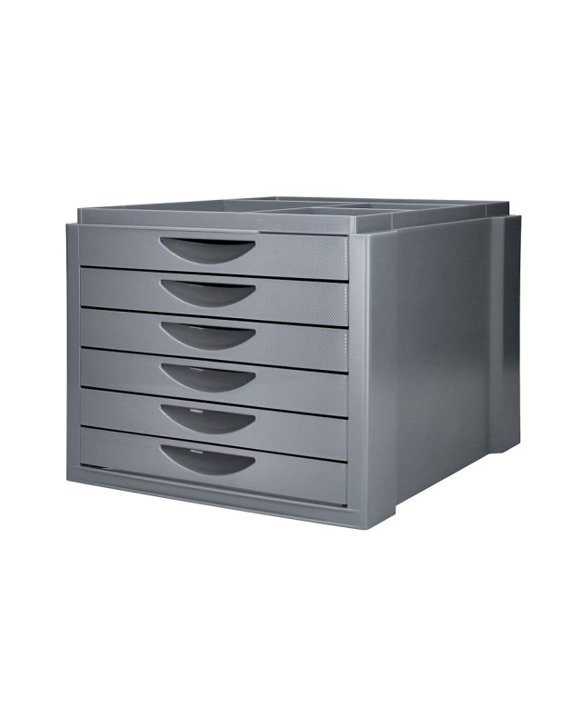 Fichero cajones de sobremesa q-connect bandeja organizadora superior 6 cajones color gris opaco