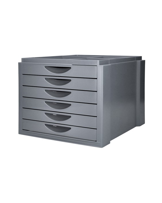 Fichero cajones de sobremesa q-connect bandeja organizadora superior 6 cajones color gris opaco