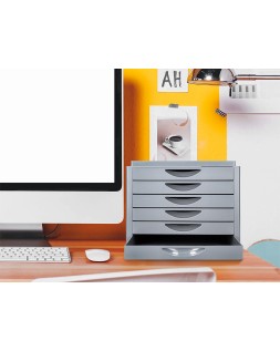 Fichero cajones de sobremesa q-connect bandeja organizadora superior 6 cajones color gris opaco