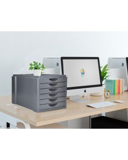 Fichero cajones de sobremesa q-connect bandeja organizadora superior 6 cajones color gris opaco