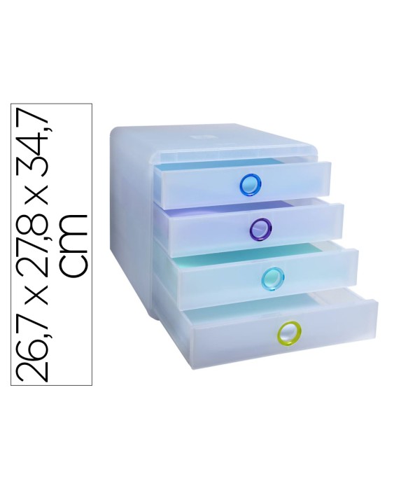 Fichero cajones sobremesa exacompta pop box translucido 4 cajones multicolor