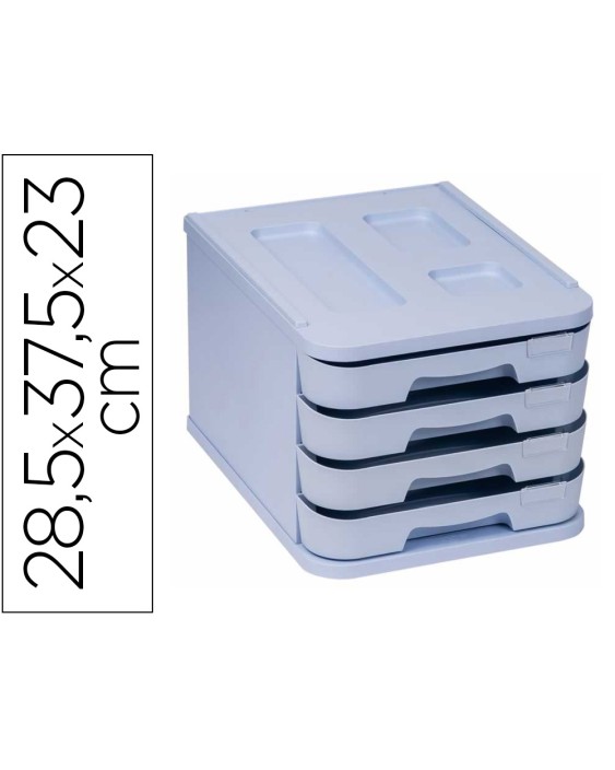 Fichero cajones de sobremesa faibo plastico 100% reciclable 4 cajones azul pastel 28,5x37,5x23 cm