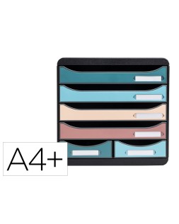 Fichero cajones de sobremesa exacompta skandi din a4+ polipropileno reciclado 6 cajones colores surtidos