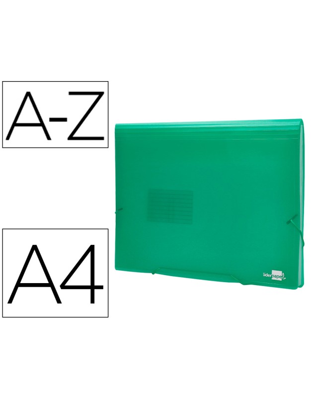 Carpeta liderpapel clasificador fuelle 32113 polipropileno din a4 verde transparente 13 departamentos