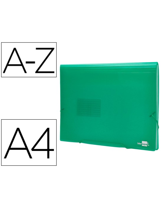 Carpeta liderpapel clasificador fuelle 32113 polipropileno din a4 verde transparente 13 departamentos