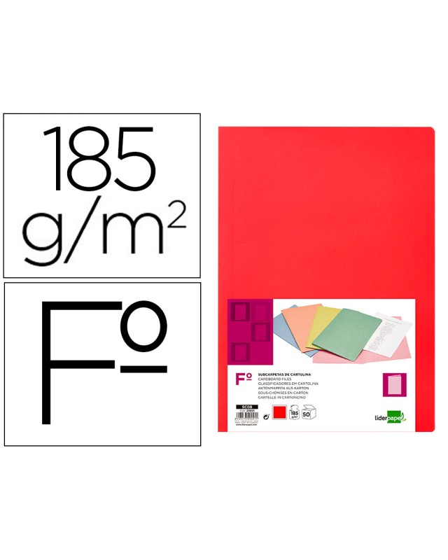 Subcarpeta liderpapel folio rojo intenso 180g/m2