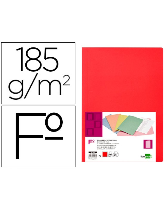 Subcarpeta liderpapel folio rojo intenso 180g/m2