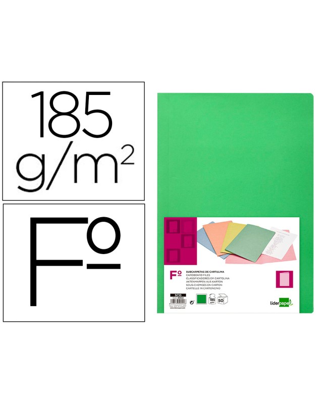 Subcarpeta liderpapel folio verde intenso 180g/m2