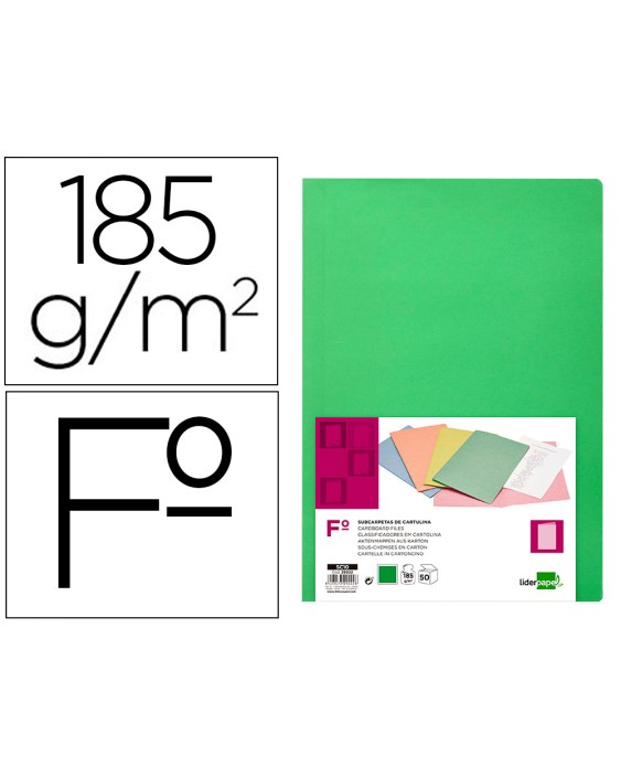 Subcarpeta liderpapel folio verde intenso 180g/m2