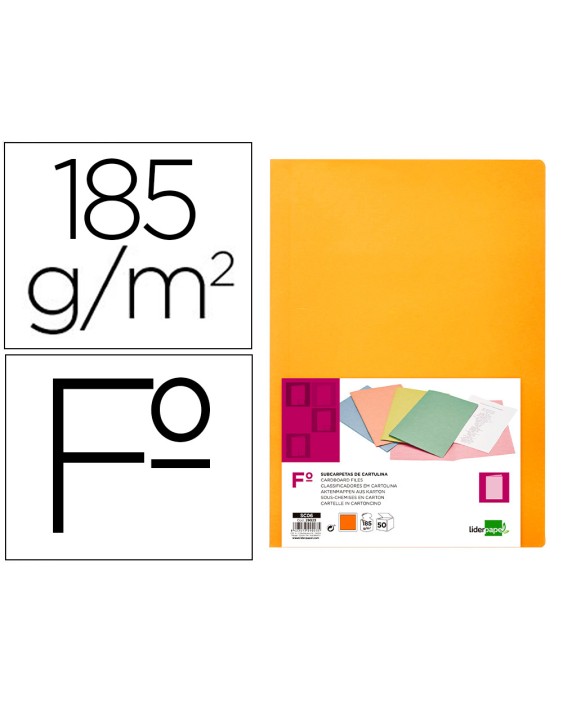 Subcarpeta liderpapel folio naranja intenso 180g/m2