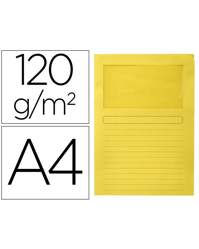 Subcarpeta cartulina q-connect din a4 amarilla con ventana transparente 120 g/m2