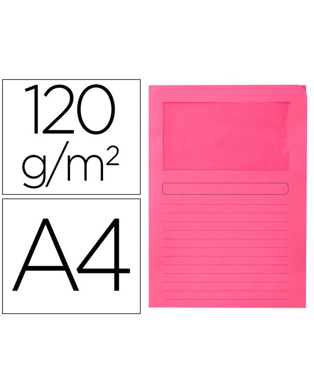 Subcarpeta cartulina q-connect din a4 rosa con ventana transparente 120 g/m2
