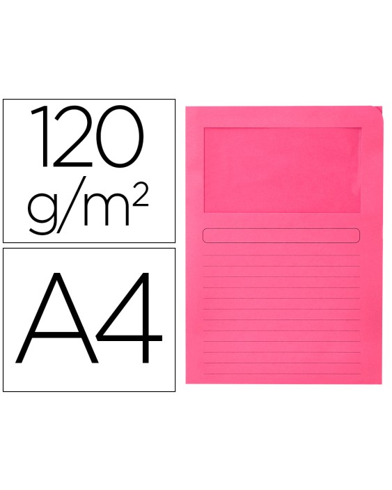 Subcarpeta cartulina q-connect din a4 rosa con ventana transparente 120 g/m2