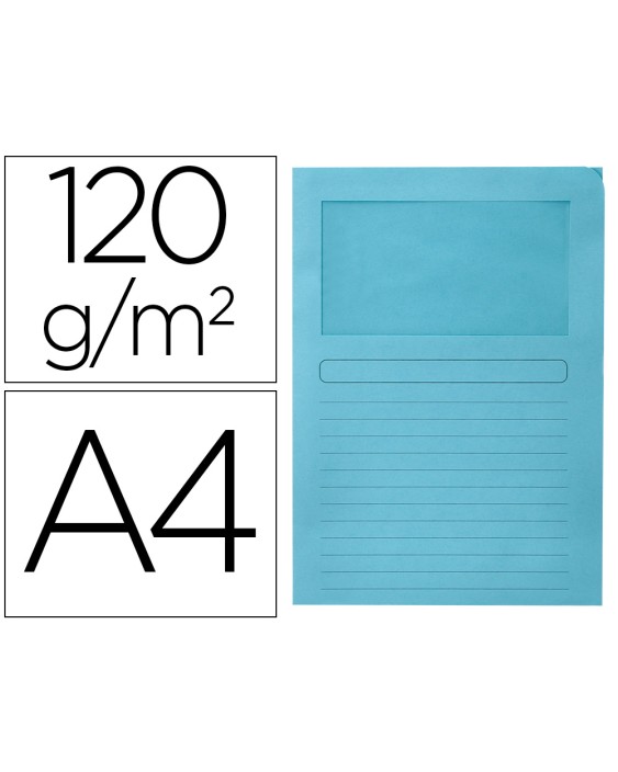 Subcarpeta cartulina q-connect din a4 azul con ventana transparente 120 g/m2