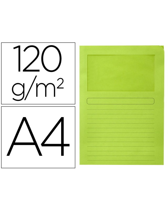 Subcarpeta cartulina q-connect din a4 verde con ventana transparente 120 gr