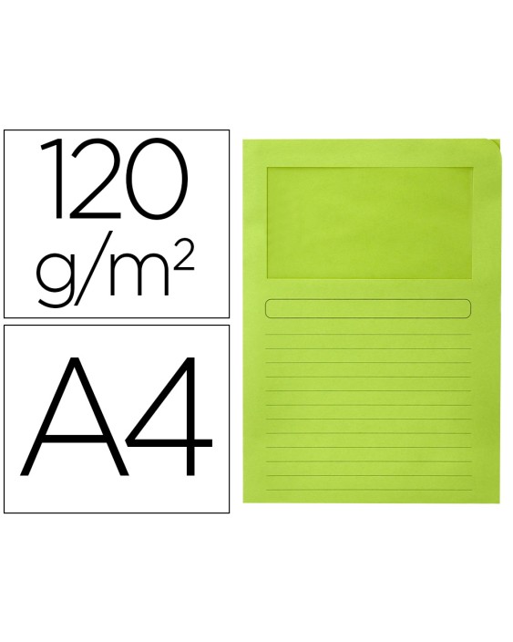 Subcarpeta cartulina q-connect din a4 verde con ventana transparente 120 gr