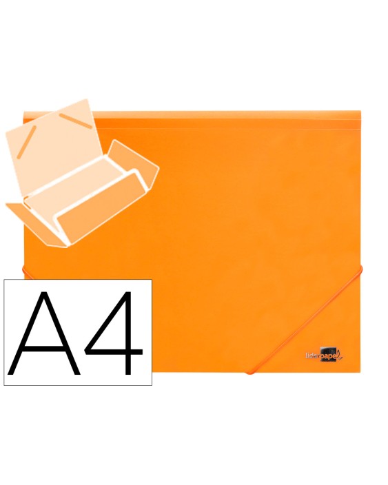 Carpeta liderpapel gomas tres solapas polipropileno din a4 color naranja opaco