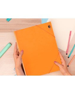 Carpeta liderpapel gomas tres solapas polipropileno din a4 color naranja opaco