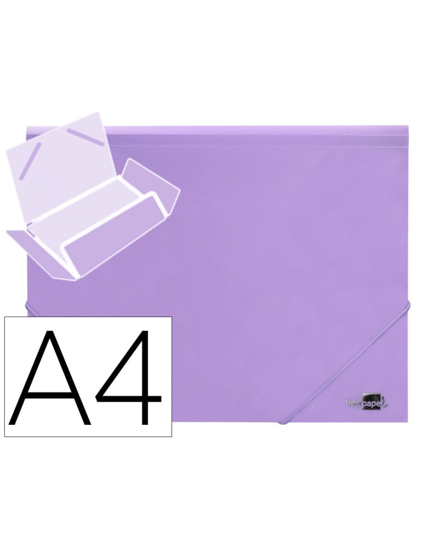 Carpeta liderpapel gomas tres solapas polipropileno din a4 color lavanda opaco