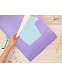Carpeta liderpapel gomas tres solapas polipropileno din a4 color lavanda opaco
