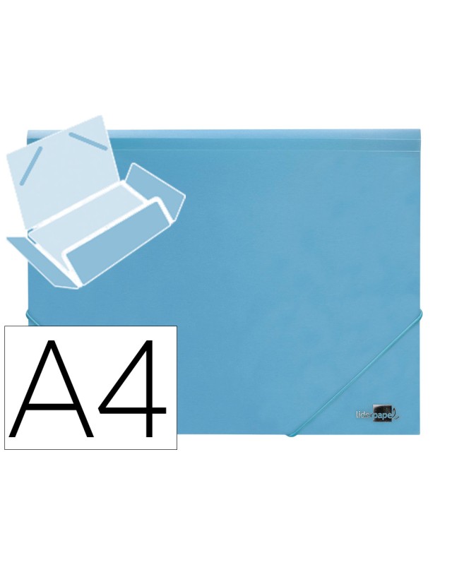 Carpeta liderpapel gomas tres solapas polipropileno din a4 color celeste opaco