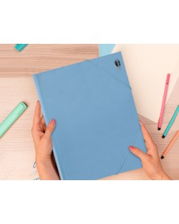 Carpeta liderpapel gomas tres solapas polipropileno din a4 color celeste opaco