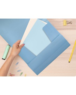 Carpeta liderpapel gomas tres solapas polipropileno din a4 color celeste opaco