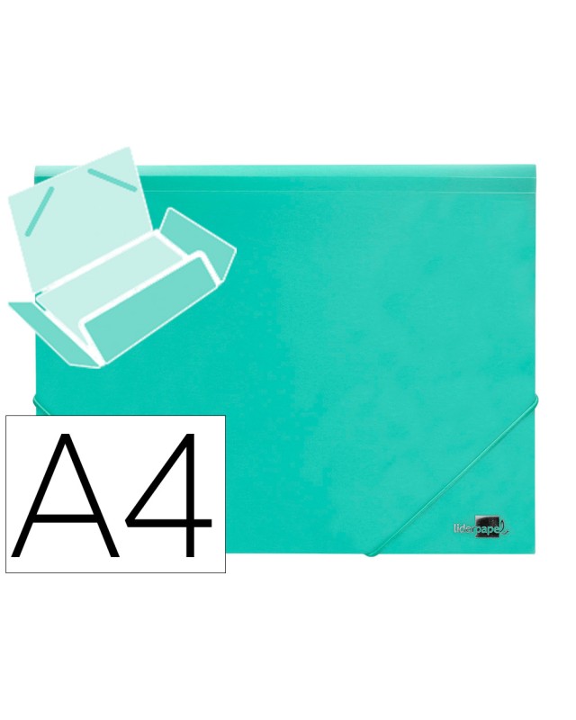 Carpeta liderpapel gomas tres solapas polipropileno din a4 color verde opaco
