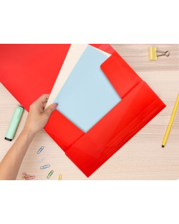 Carpeta liderpapel gomas tres solapas polipropileno din a4 color rojo translucido