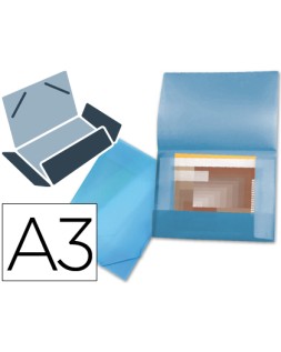 Carpeta liderpapel portadocumentos 44802 solapas polipropileno din a3 azul translucido lomo flexible