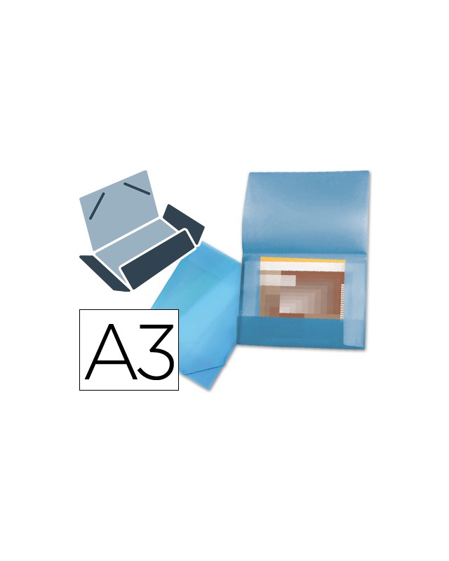 Carpeta liderpapel portadocumentos 44802 solapas polipropileno din a3 azul translucido lomo flexible