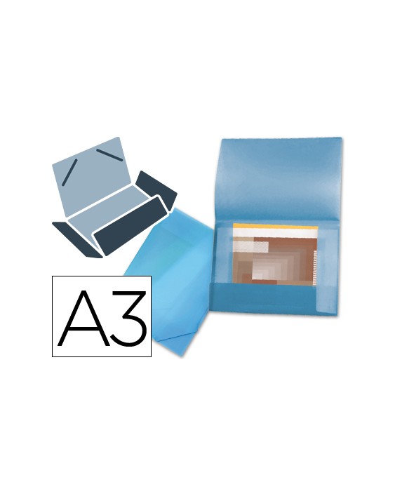 Carpeta liderpapel portadocumentos 44802 solapas polipropileno din a3 azul translucido lomo flexible