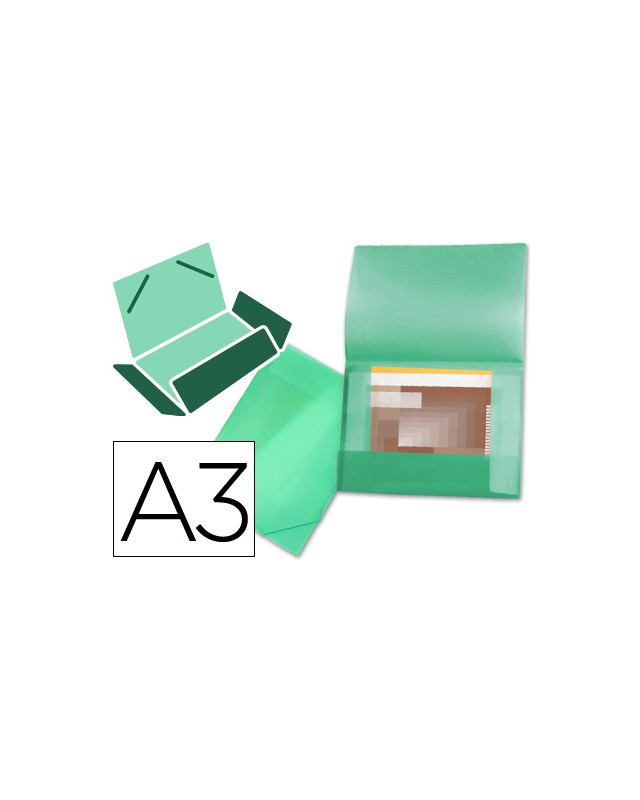Carpeta liderpapel portadocumentos 44803 solapas polipropileno din a3 verde translucido lomo flexible