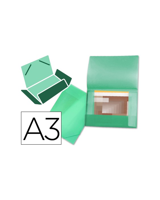 Carpeta liderpapel portadocumentos 44803 solapas polipropileno din a3 verde translucido lomo flexible