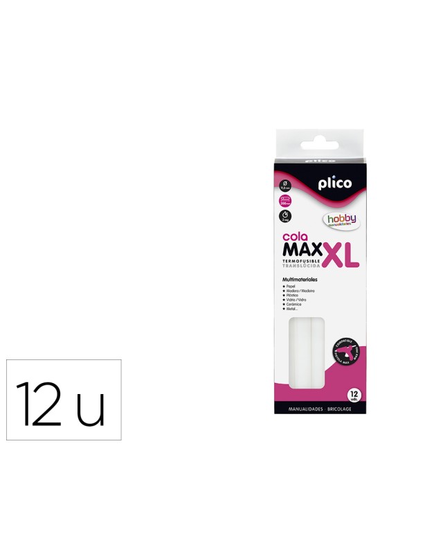 Barra termofusible plico cola max xl baja temperatura 11,5 mm de diametro x 200 mm de alto blister de 12 unidades