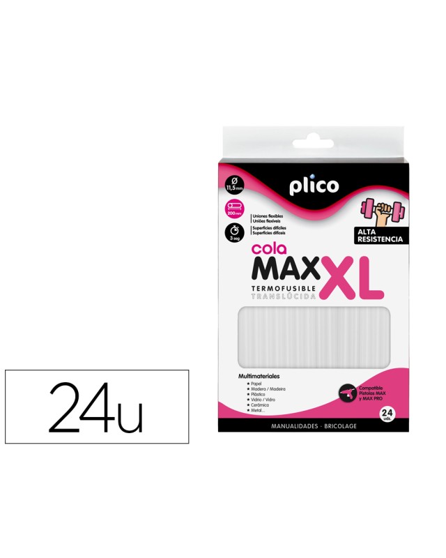 Barra termofusible plico cola extrafuerte max xl 11,5 mm de diametro x 200 mm de alto blister de 24 unidades