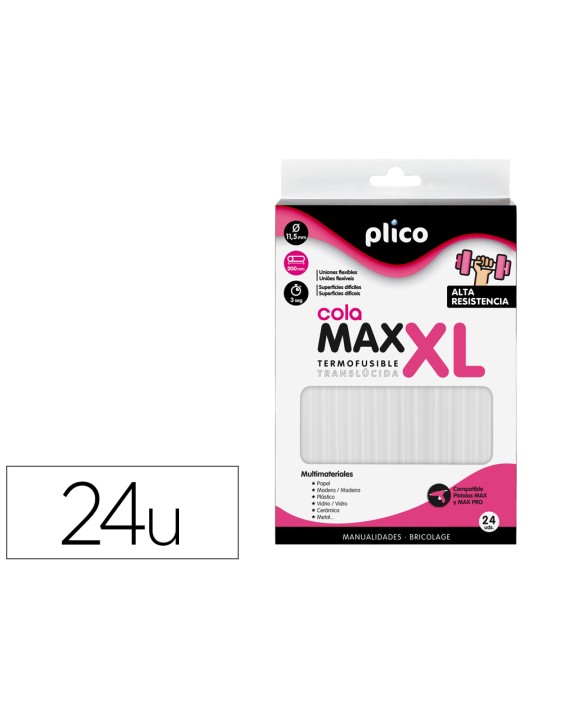 Barra termofusible plico cola extrafuerte max xl 11,5 mm de diametro x 200 mm de alto blister de 24 unidades