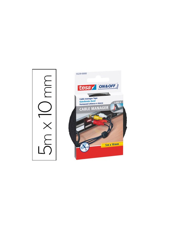 Velcro adhesivo tesa para agrupar cables 5 m x 10 mm color negro
