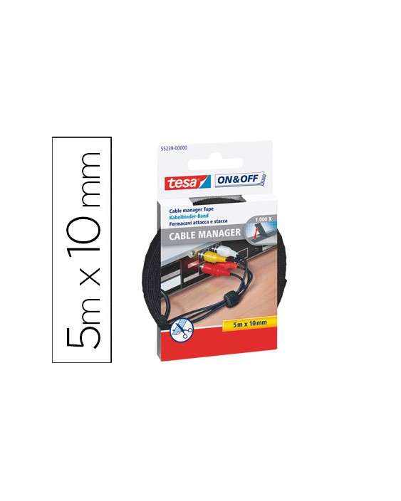 Velcro adhesivo tesa para agrupar cables 5 m x 10 mm color negro