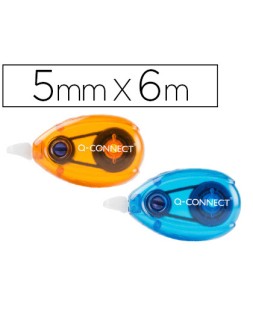 Corrector q-connect cinta blanco 5 mm x 6 m blister 2 unidades azul y naranja