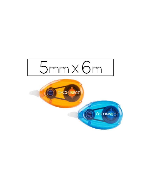 Corrector q-connect cinta blanco 5 mm x 6 m blister 2 unidades azul y naranja