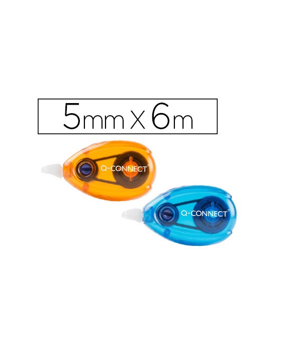 Corrector q-connect cinta blanco 5 mm x 6 m blister 2 unidades azul y naranja