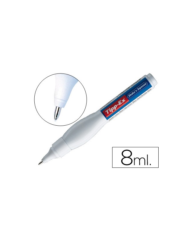 Corrector tipp-ex lapiz shake'n squeeze con punta metalica 8 ml