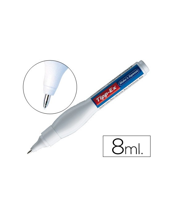 Corrector tipp-ex lapiz shake'n squeeze con punta metalica 8 ml