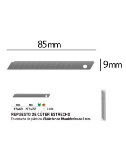 Repuesto cuter q-connect estrecho para modelos kf10631/kf00234/kf10940/kf10938/kf10934 cuchilla 9 mm blister 10 und