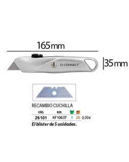 Cuter q-connect metalico ancho retractil con mecanismo de bloqueo cuchilla 18 mm xd-53 blister 1 unidad