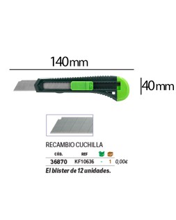 Cuter q-connect plastico ancho con asa para colgar cuchilla 18 mm xd-43 blister 1 unidad
