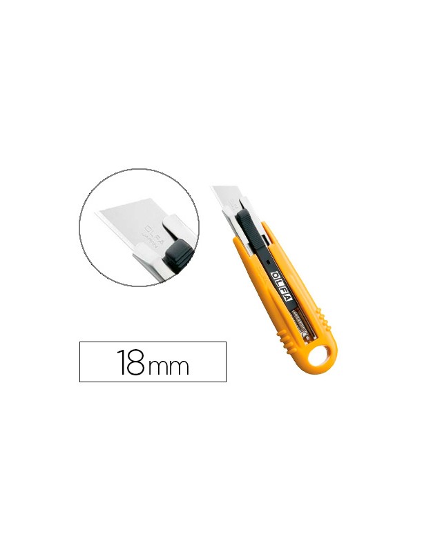 Cutter de seguridad cuchilla ancha 18 mm cuerpo acero inoxidable recubierto resina abs