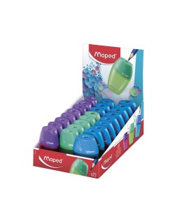 Sacapuntas maped plastico 1 uso con deposito expositor de 25 unidades